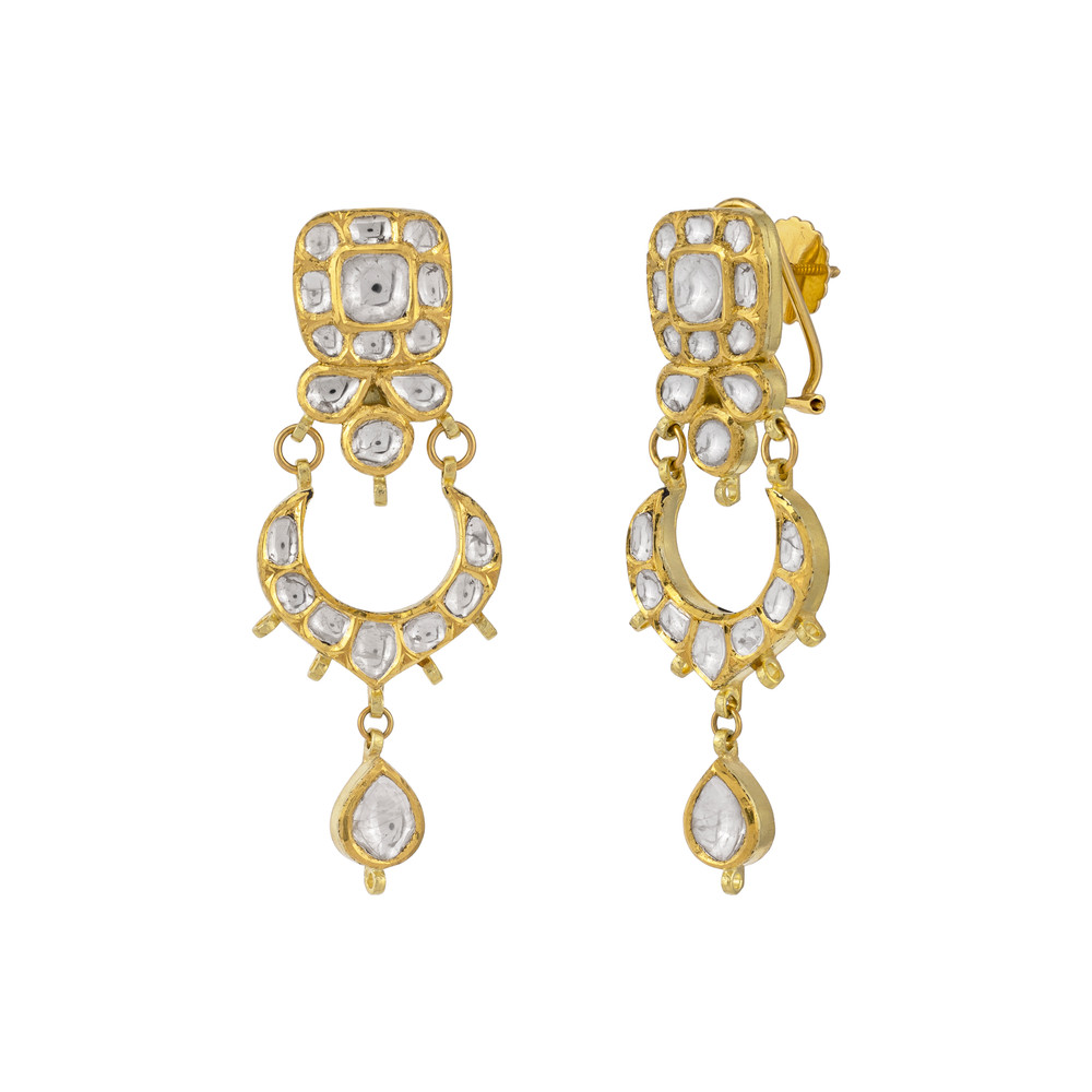 Chandbali Polki Earrings with Teardrop Accents and Pearls